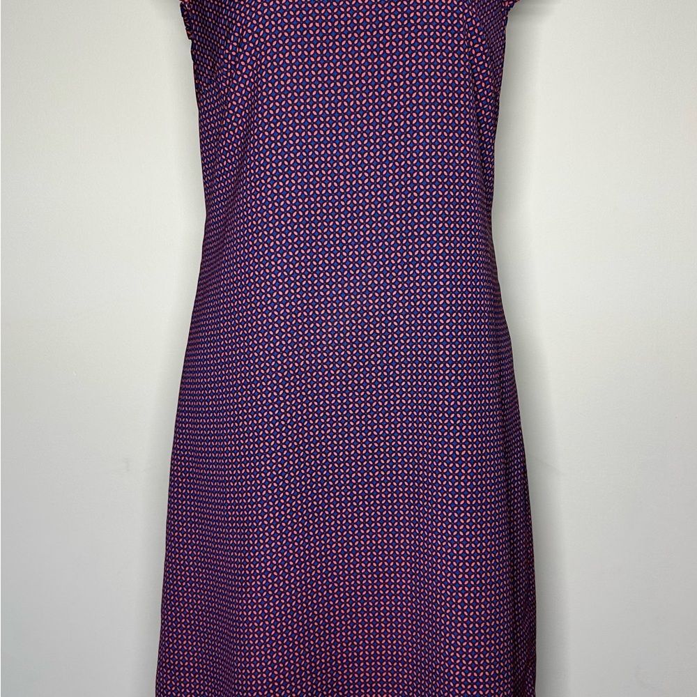 J Crew Women's Sheath Dress Red and Blue Geometric print size 4 sleeveless lined